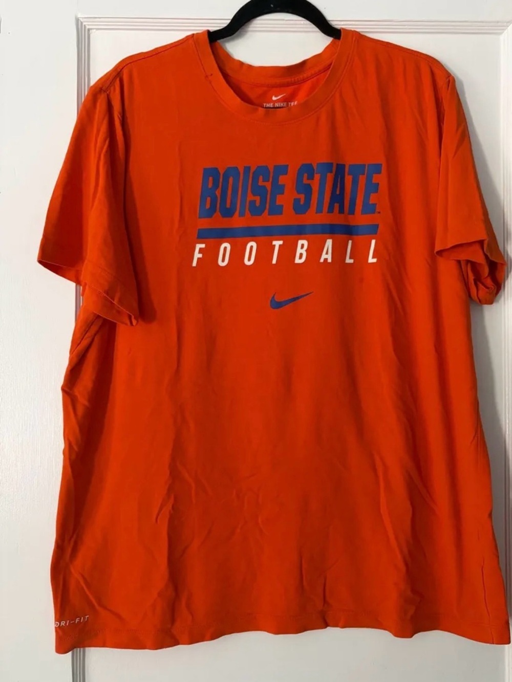 Nike Orange Boise State Football Short-Sleeve Tee with Blue and White Graphics